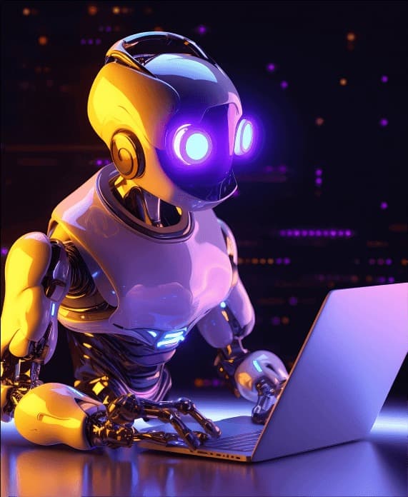 AI robot working on a laptop
